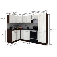 Bucatarie de Colt GENA NEW 2 ST. 140-250, Fara Corp de Cuptor, Wenge / Decor K010